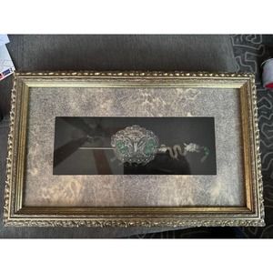 Ornate Shadow Box Framed Sculpted Metal Hair Piece w/ Green Dragon